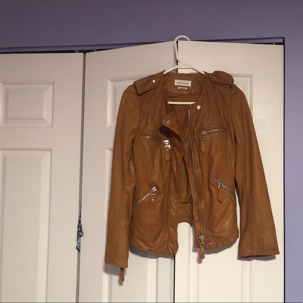 Isabel Marant Kady Leather Moro Jacket Camel